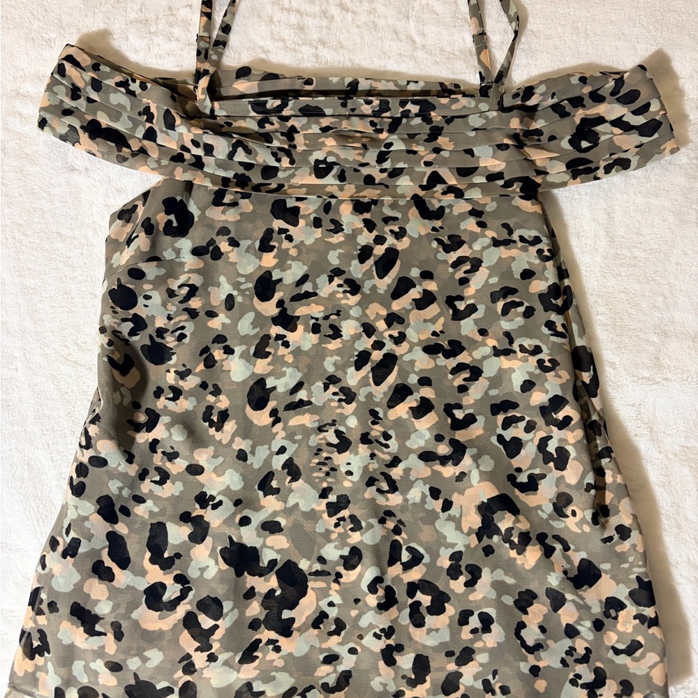 CAbi Multicolor Camouflage off the shoulder top